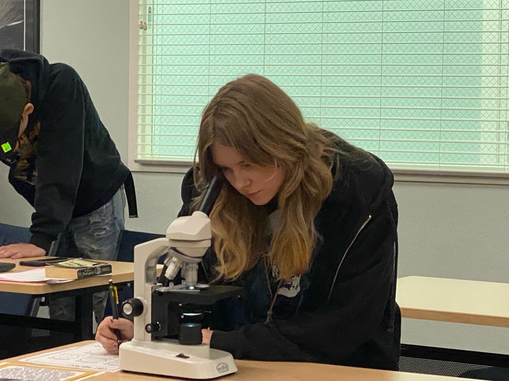 student with microscope